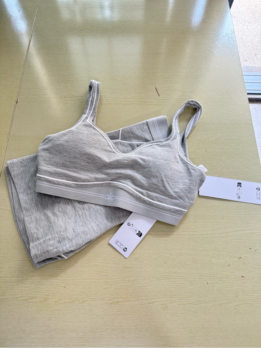 Alo Yoga Light Gray Seamless Cotton-Blend Bralette - Picture 3 of 6